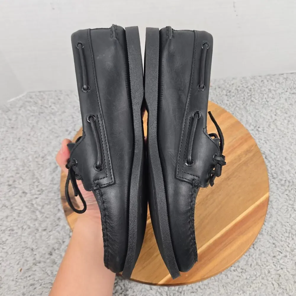 Sperry Top Sider Men 9.5 Authentic Original Triple Black Leather Daily Boat Shoe